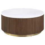 Jason Round White Marble Top Coffee Table Honey Brown | White | Honey Brown / White Marble | 712418