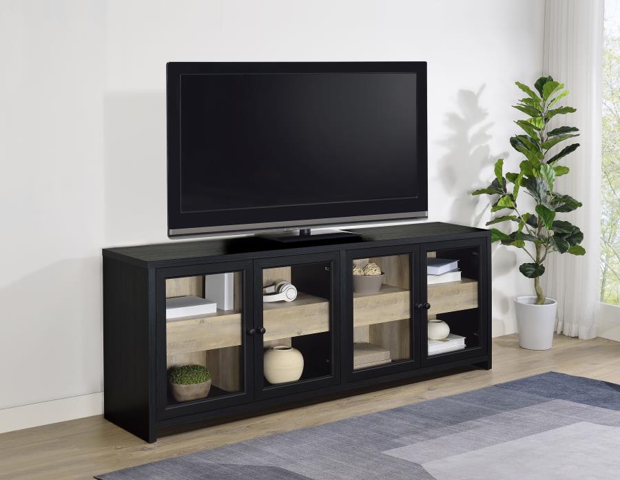 Denison 79-inch 4-door TV Stand Media Console Black | King | Black | 720223