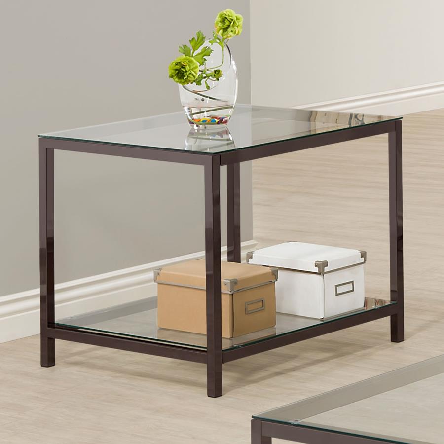 Trini 1-shelf Glass Top Side End Table Black Nickel | King | Black | Black Nickel | 720227