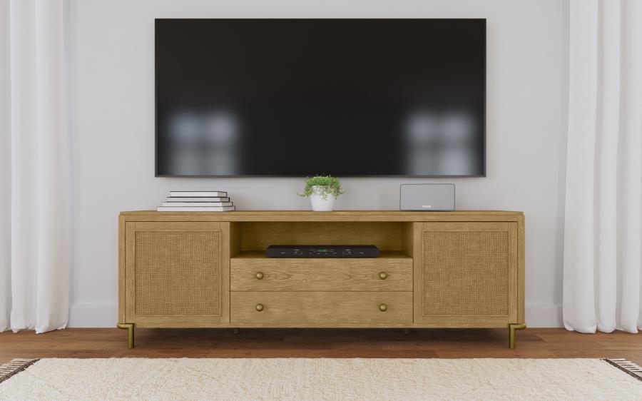 Arini Rattan Cane 2-door TV Stand Media Console Sand Wash | Brown | Sand Wash | 720253