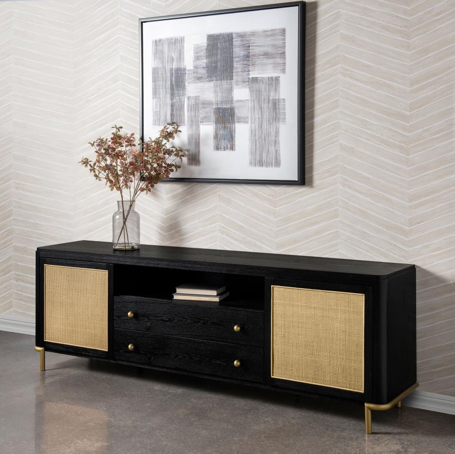 Arini Rattan Cane 2-door TV Stand Media Console Black | Black | 720263