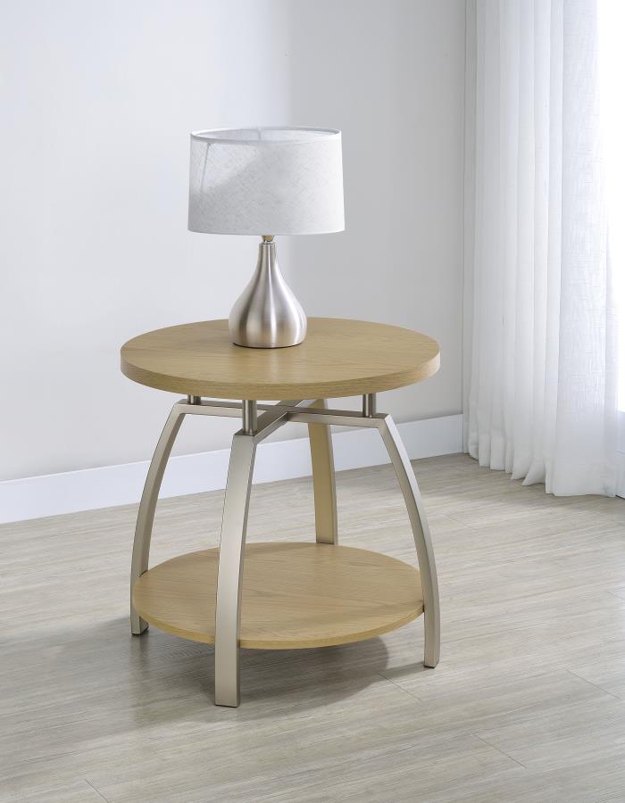 Dacre Round Engineered Wood Top Side End Table Greige | Beige | Greige | 720317