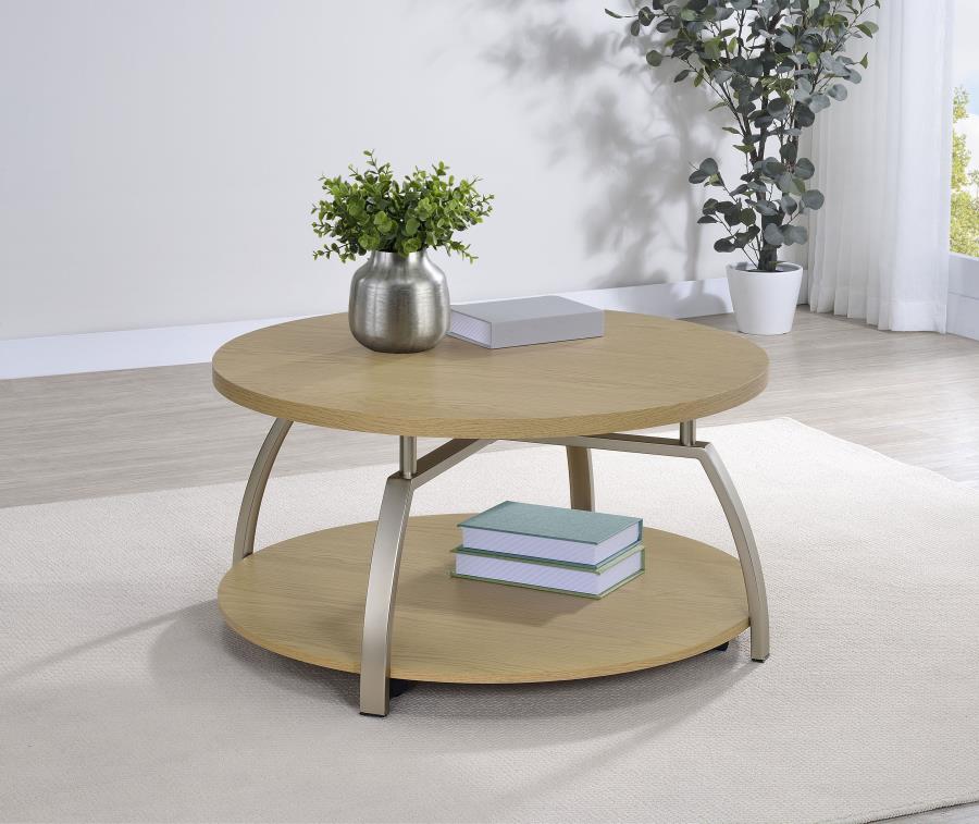 Dacre Round Engineered Wood Top Coffee Table Greige | Beige | Greige | 720318