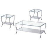 Saide 3-piece Glass Top Coffee and End Table Set Chrome | Silver | Chrome | 720338-S3