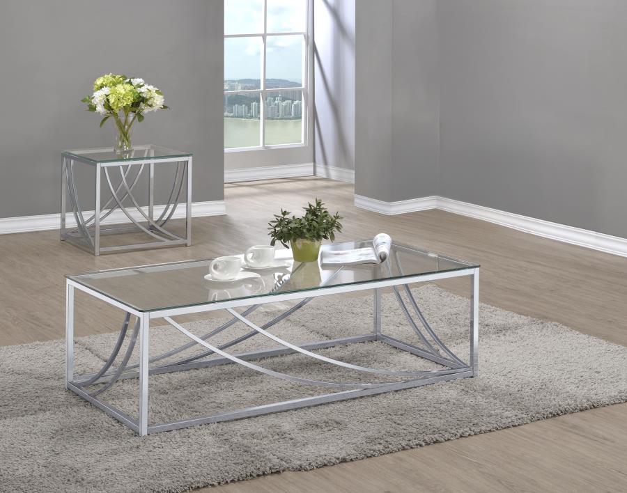 Lille 2-piece Glass Top Coffee And End Table Set Chrome | King | Silver | Chrome | 720498-S2