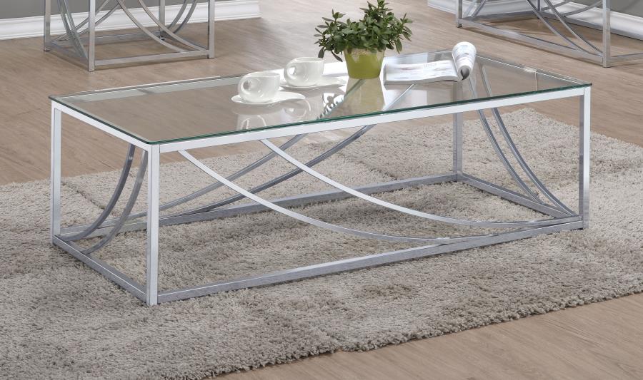 Lille Rectangular Glass Top Coffee Table Chrome | Full | Silver | Chrome | 720498