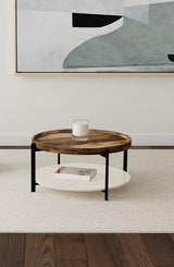 Adhvik Round Wood Top Marble Shelf Coffee Table Natural | Multi | Natural | 721888