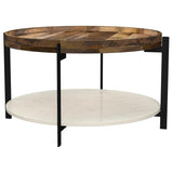 Adhvik Round Wood Top Marble Shelf Coffee Table Natural | Multi | Natural | 721888