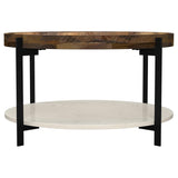 Adhvik Round Wood Top Marble Shelf Coffee Table Natural | Multi | Natural | 721888