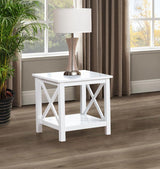Skyview Square Pine Wood Side End Table with Shelf White | White | 722087