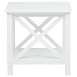 Skyview Square Pine Wood Side End Table with Shelf White | White | 722087