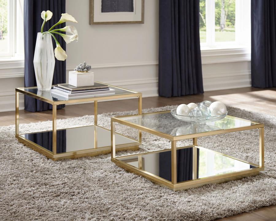 Renee 2-piece Square Coffee Table Set Rose Brass | Gold | Rose Brass | 722660