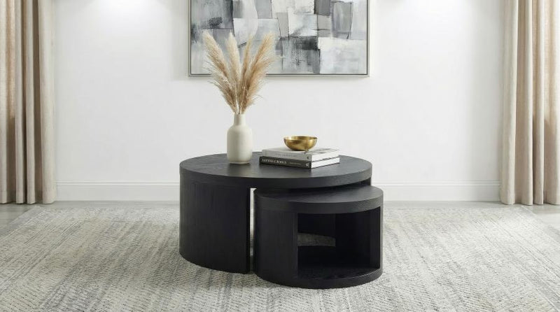 Sweeney 2-piece Round Wood Occasional Nesting Table Set Black