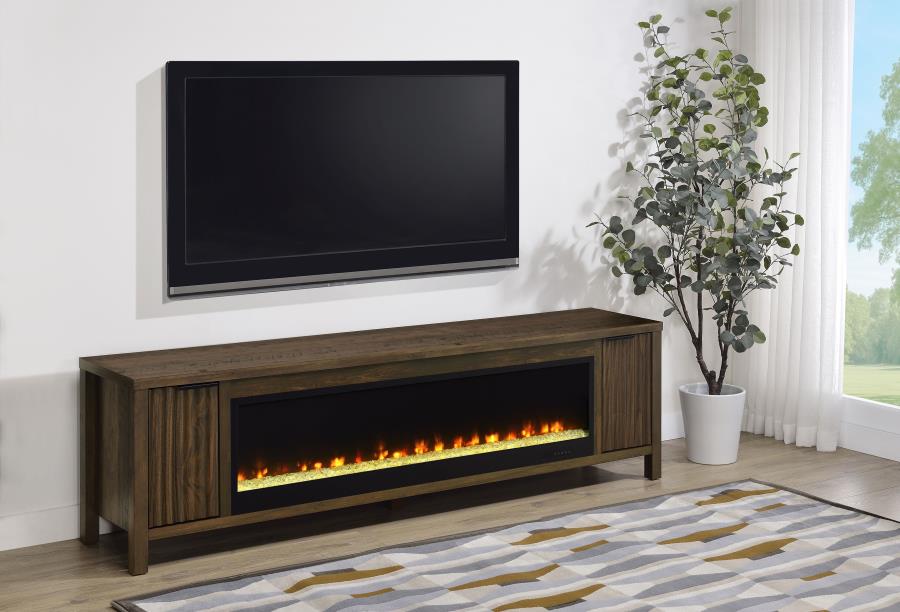 Carey 79-inch TV Stand Fireplace Media Console Dark Pine | Brown | Dark Pine | 722823