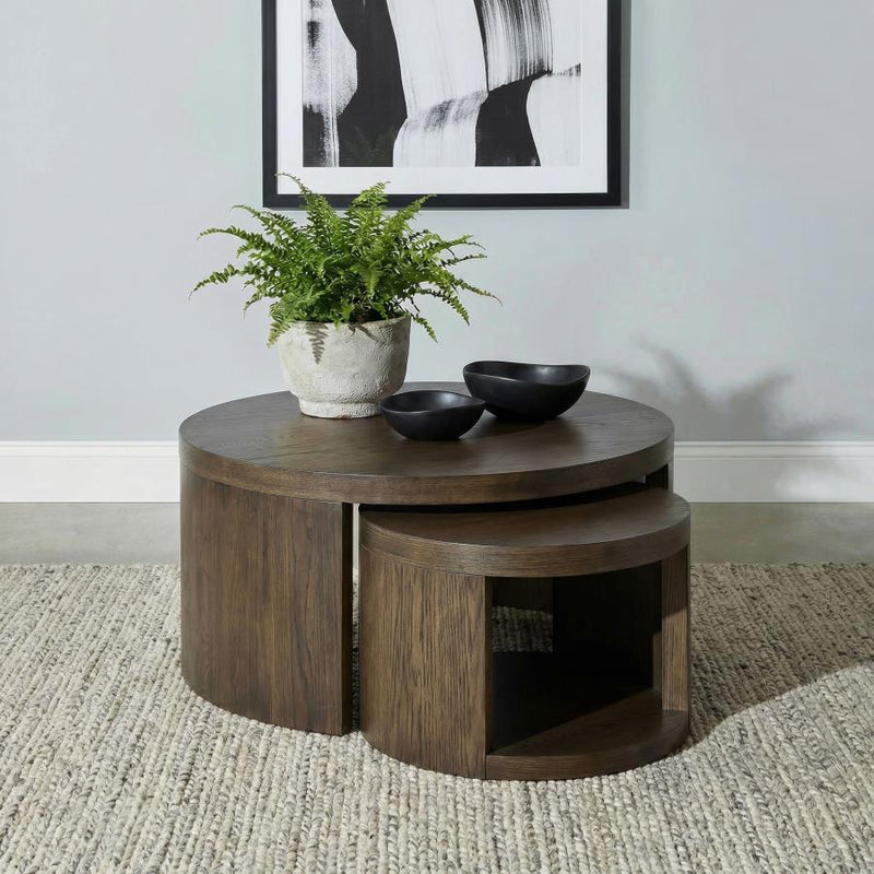 Sweeney 2-piece Round Wood Occasional Nesting Table Set Dark Walnut