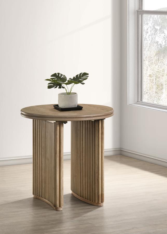 Adina Round Wood Side End Table Distressed Light Brown | Brown | Distressed Light Brown | 722937