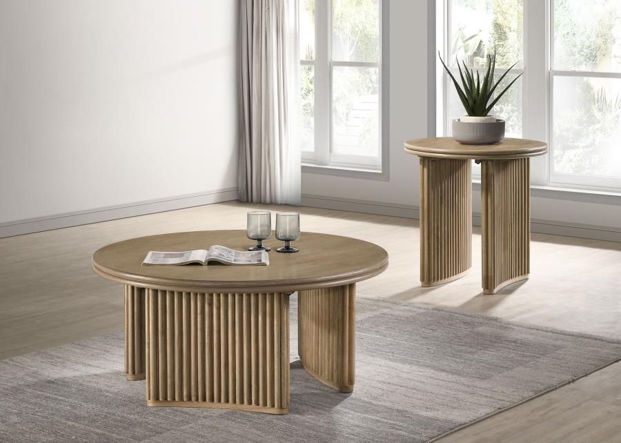Adina 2-piece Round Coffee Table Set Distressed Light Brown | Brown | Distressed Light Brown | 722938-S2