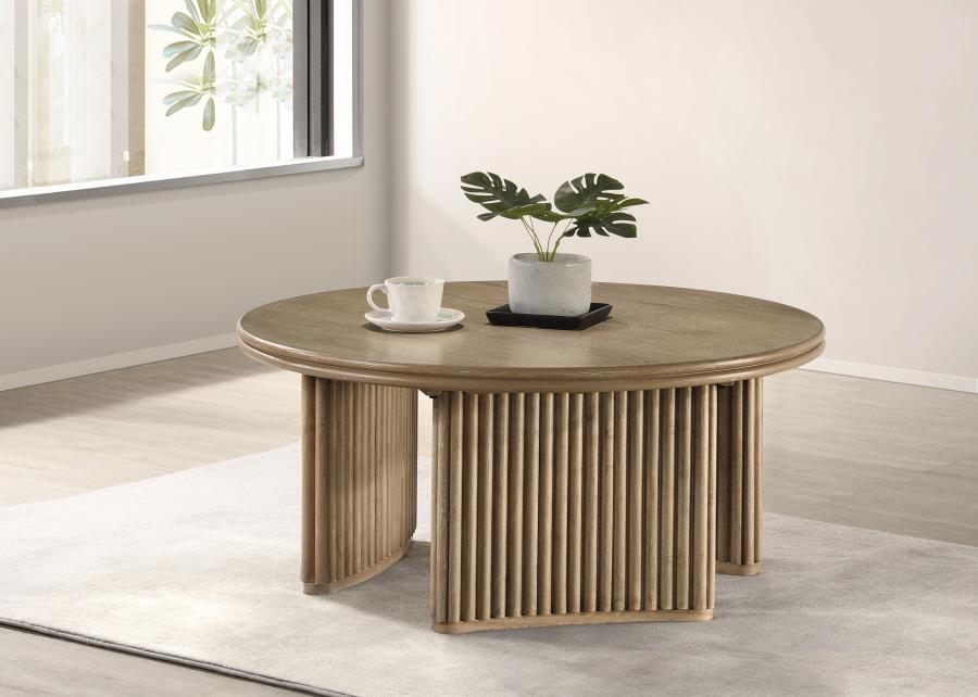Adina 36-inch Round Wood Coffee Table Distressed Light Brown | Brown | Distressed Light Brown | 722938