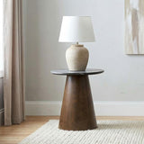 Franklin Round Wood Pedestal Side End Table Grey and Dark Brown | Grey | Grey / Dark Brown | 722977