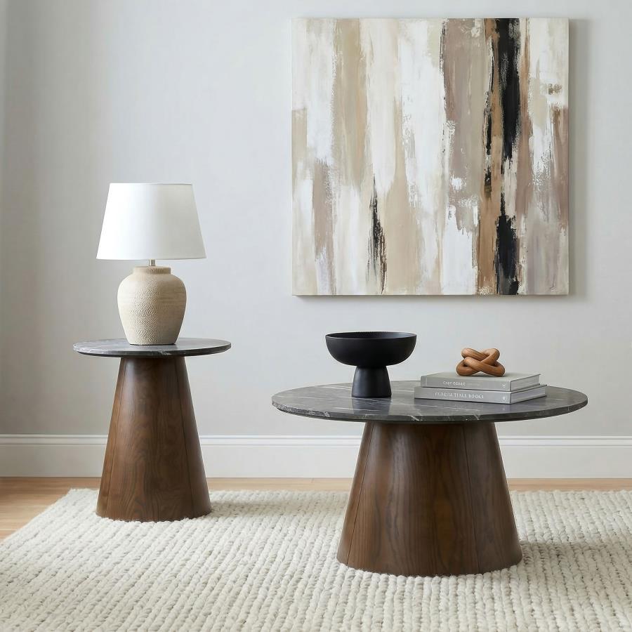 Franklin 2-piece Round Pedestal Coffee Table Set Grey and Dark Brown | 722978-S2