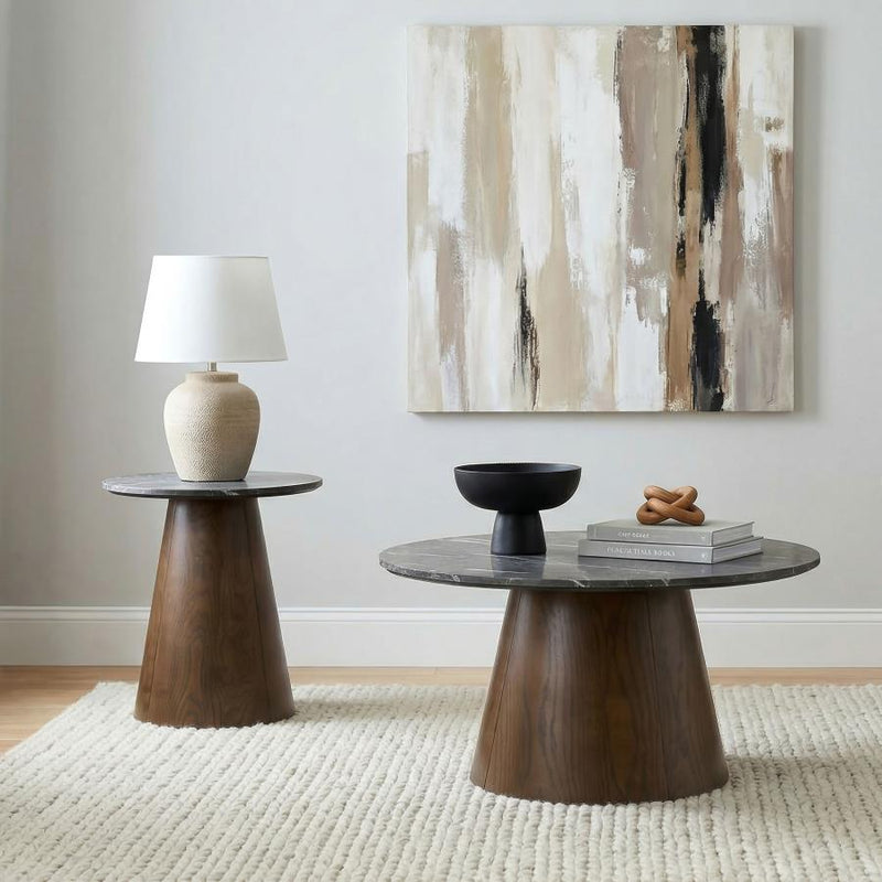 Franklin 2-piece Round Pedestal Coffee Table Set Grey and Dark Brown