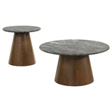 Franklin 2-piece Round Pedestal Coffee Table Set Grey and Dark Brown | 722978-S2