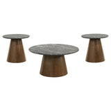 Franklin 3-piece Round Pedestal Coffee Table Set Grey and Dark Brown | 3-piece | 722978-S3