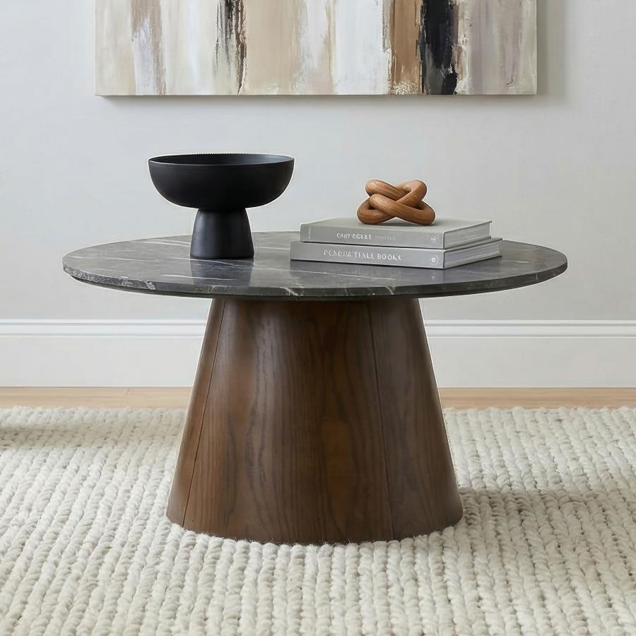 Franklin 36-inch Round Pedestal Coffee Table Grey and Dark Brown | Grey | Grey / Dark Brown | 722978