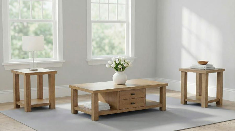 Beasley 2-Piece Wood Coffee Table Set Golden Oak