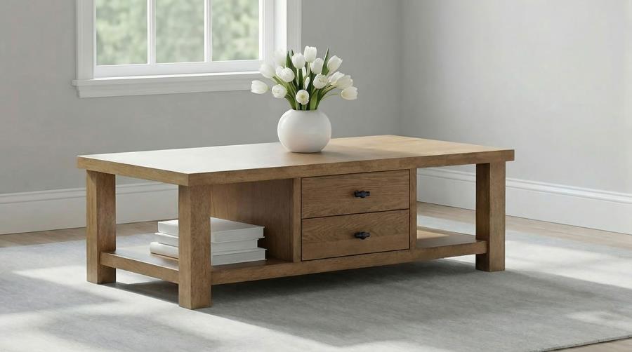 Beasley 2-Drawer Wood Coffee Table Golden Oak | Brown | Golden Oak | 723328