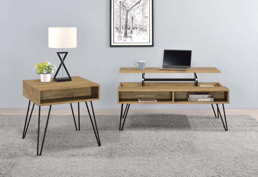 Fanning 2-piece Lift Top Coffee and End Table Set Golden Oak | 723368-S2