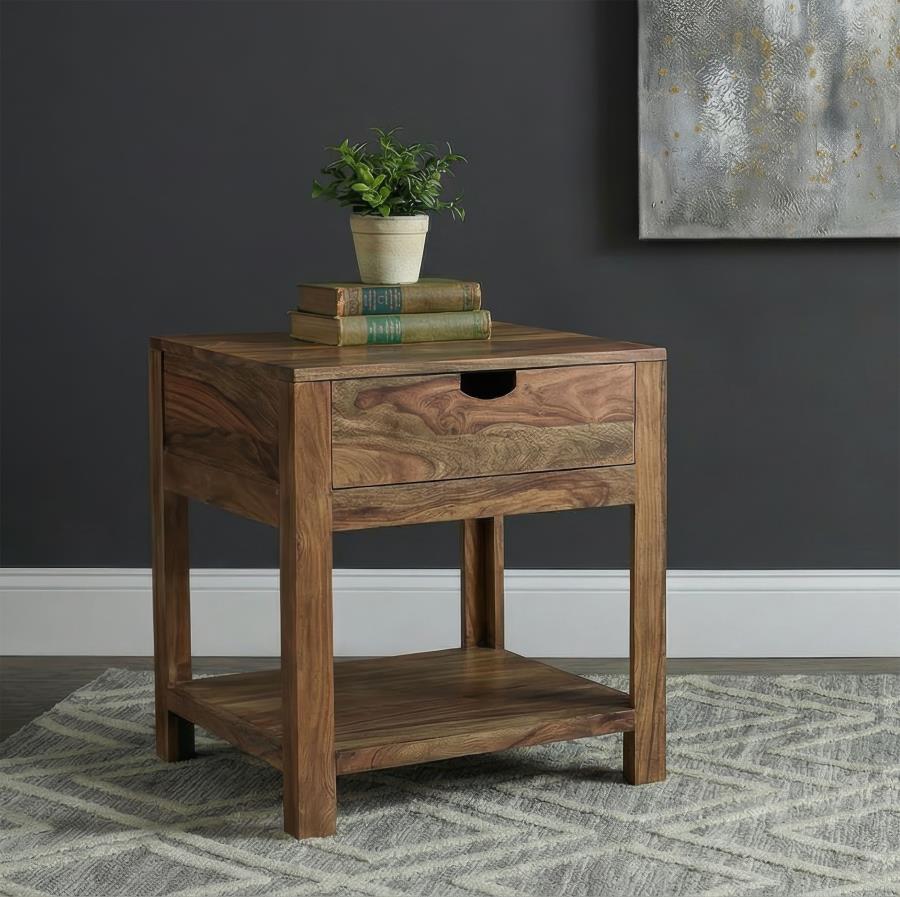 Esther 1-drawer Solid Wood Side End Table Natural Sheesham | Brown | Natural | 723887