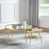 Kaelyn 2-piece Round Mirror Top Nesting Coffee Table Gold | Gold | 723918