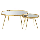 Kaelyn 2-piece Round Mirror Top Nesting Coffee Table Gold | Gold | 723918