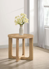 Kessler Round Sculptural Wood End Table Light Oak | Beige | Light Oak | 735987