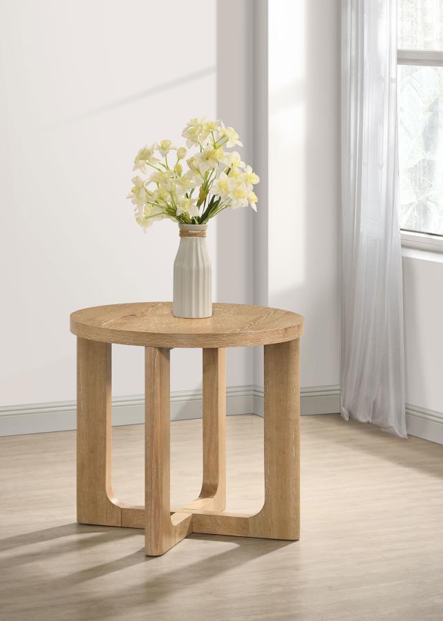 Kessler Round Sculptural Wood End Table Light Oak | Beige | Light Oak | 735987