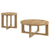 Kessler 2-piece Round Sculptural Wood Coffee Table Set Light Oak | Brown | Light Oak | 735988-S2