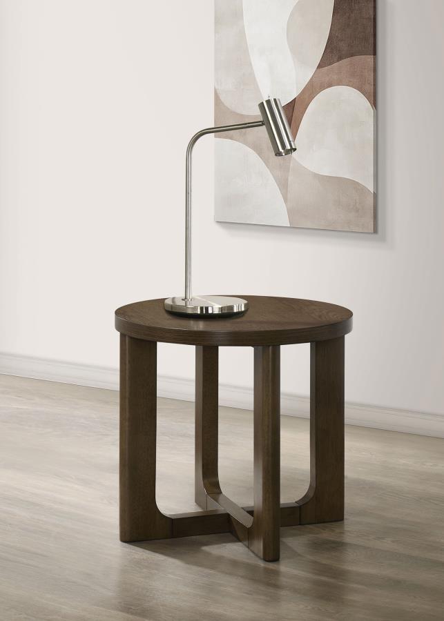 Kessler Round Sculptural Wood End Table Brown
