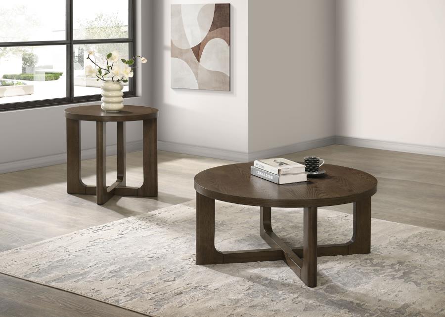 Kessler 2-piece Round Sculptural Wood Coffee Table Set Brown | Brown | 735998-S2