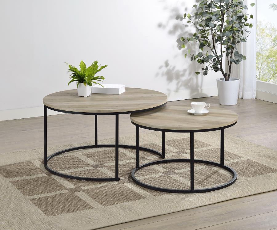 Lainey 2-piece Round Nesting Coffee Table Distressed Pine | Brown | Distressed Pine | 736040
