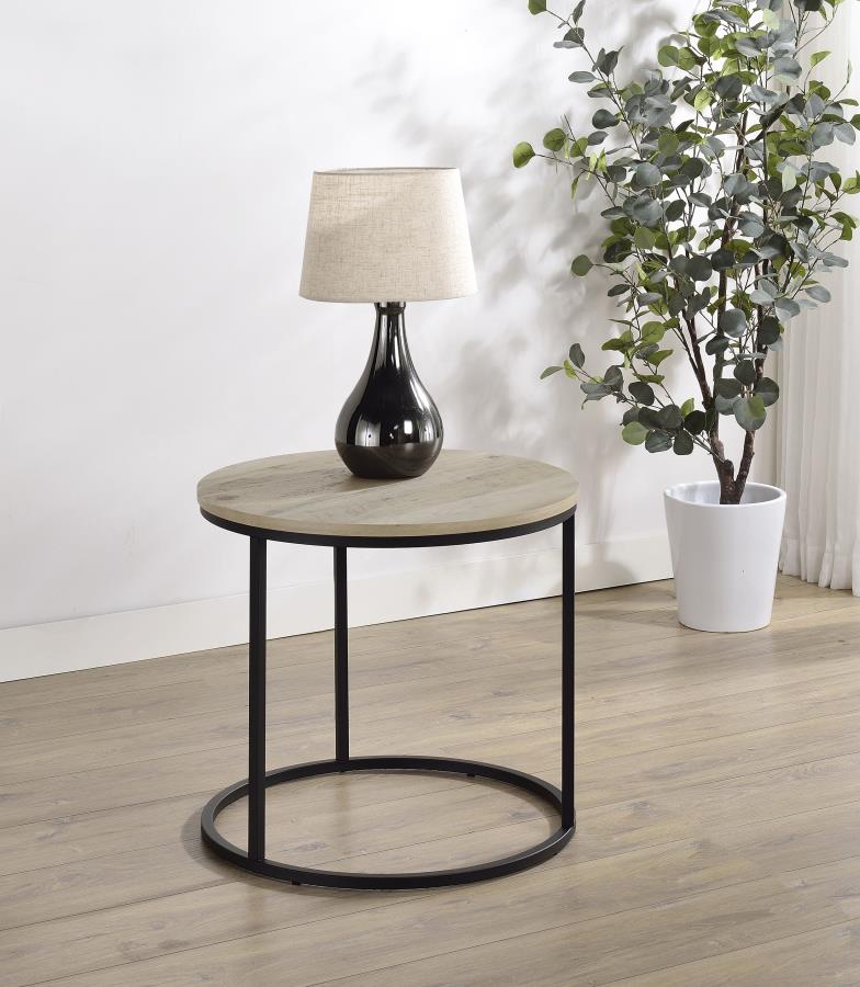 Lainey Round Occasional Side End Table Distressed Pine | Black | Distressed Pine | 736047