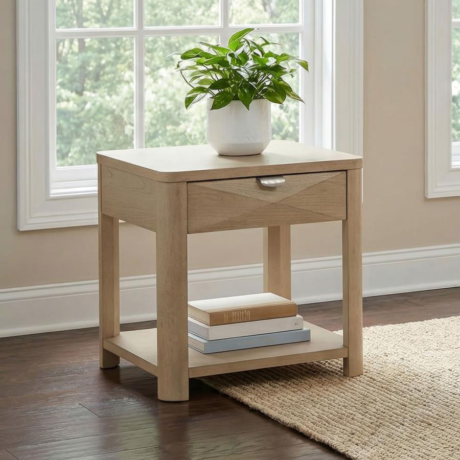 Marcelo Wood End Table with Drawer and Shelf Light Elm | Beige | Light Elm | 736057
