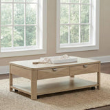 Marcelo Wood Coffee Table with 2 Drawers and Shelf Light Elm | Full | Beige | Light Elm | 736058