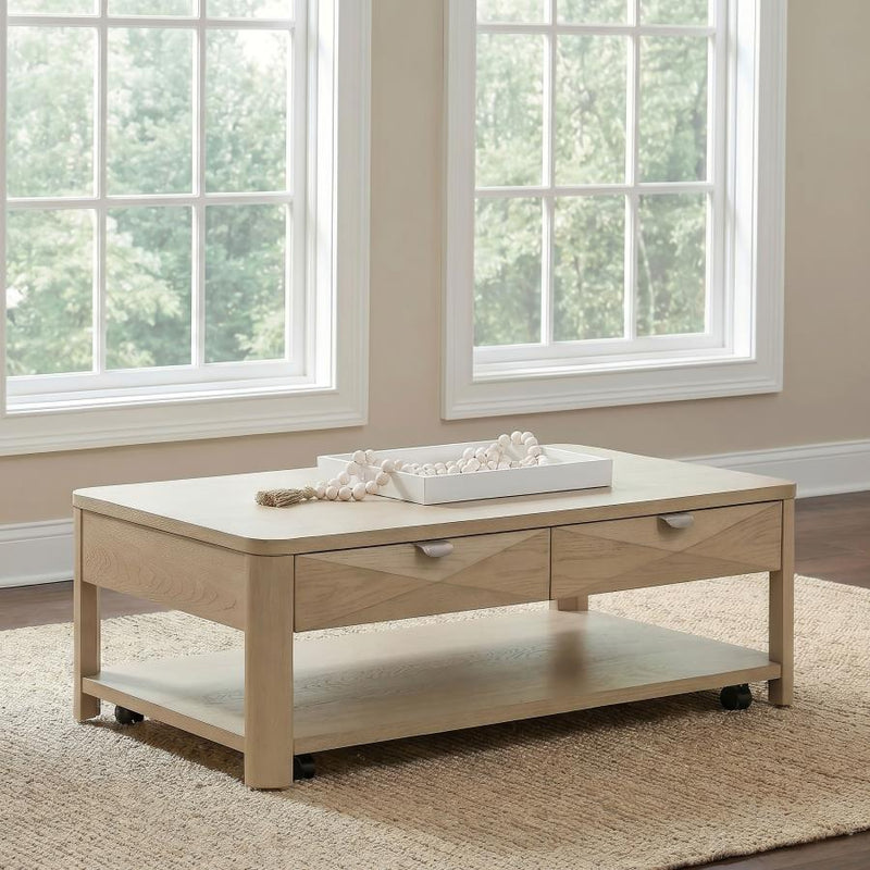 Marcelo Wood Coffee Table with 2 Drawers and Shelf Light Elm
