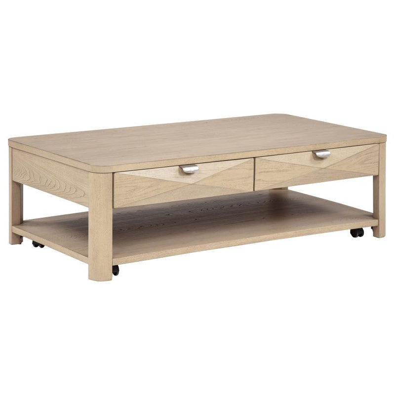 Marcelo Wood Coffee Table with 2 Drawers and Shelf Light Elm