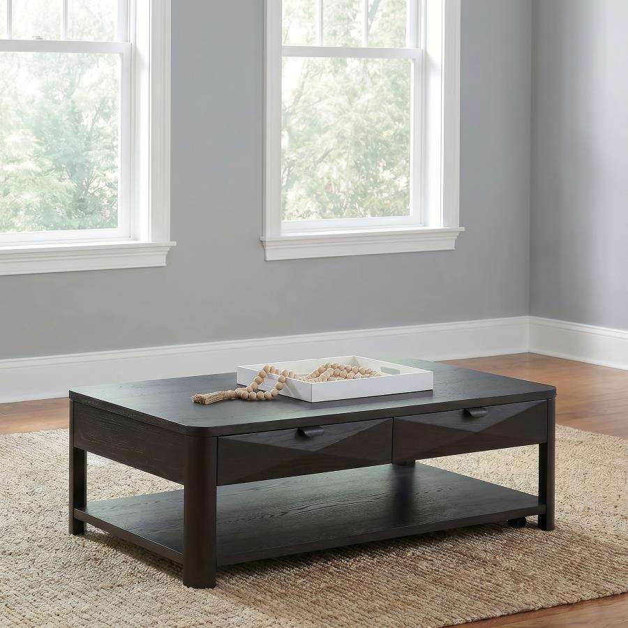 Marcelo Wood Coffee Table with 2 Drawers and Shelf Coffee | Full | Brown | Coffee | 736068