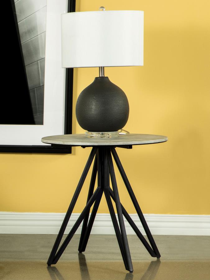 Hadi Round SmartTop Side End Table Cement and Gunmetal | King | Grey | Cement | 736177