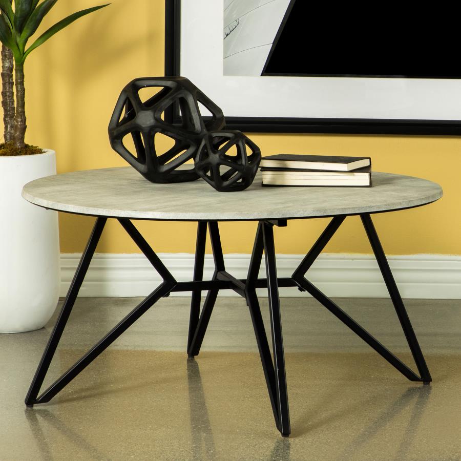 Hadi Round SmartTop Coffee Table Cement and Gunmetal | Grey | Cement | 736178