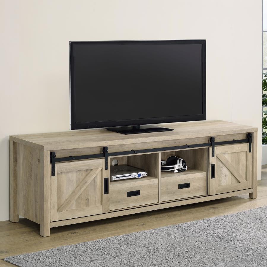 Madra 2-door Engineered Wood 79-inch TV Stand Distressed Pine | Brown | Distressed Pine | 736263