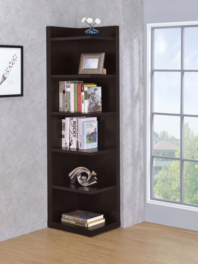 Alder 71-inch 6-shelf Corner Bookcase Cappuccino | Brown | Cappuccino | 800270